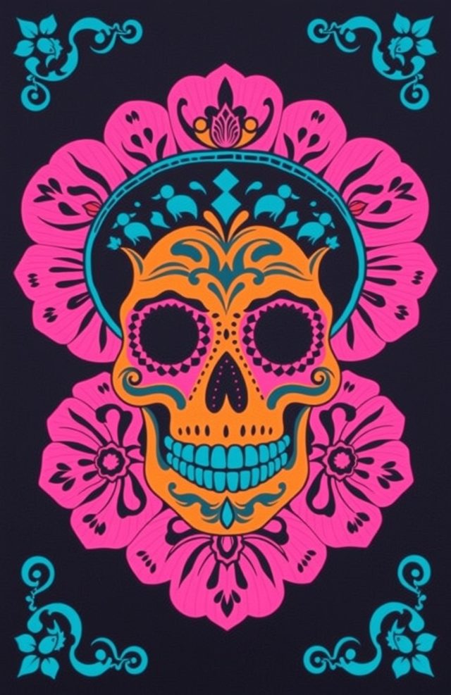 Teal Papel Picado Skull