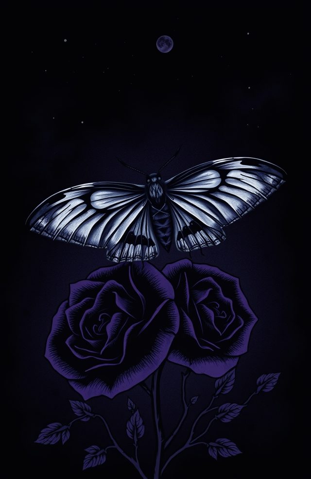Gothic Moth & Withered Roses