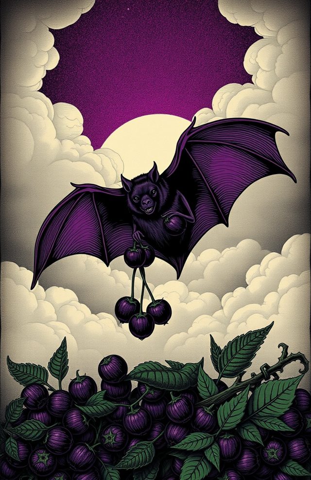 Gothic Bat with Deadly Nightshade