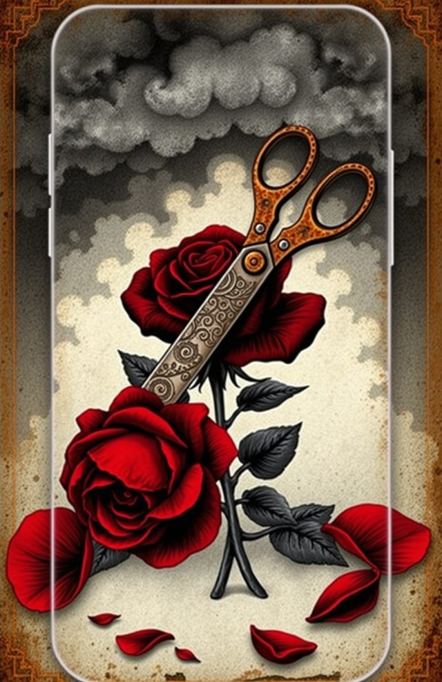 Black Rose with Rusted Scissors