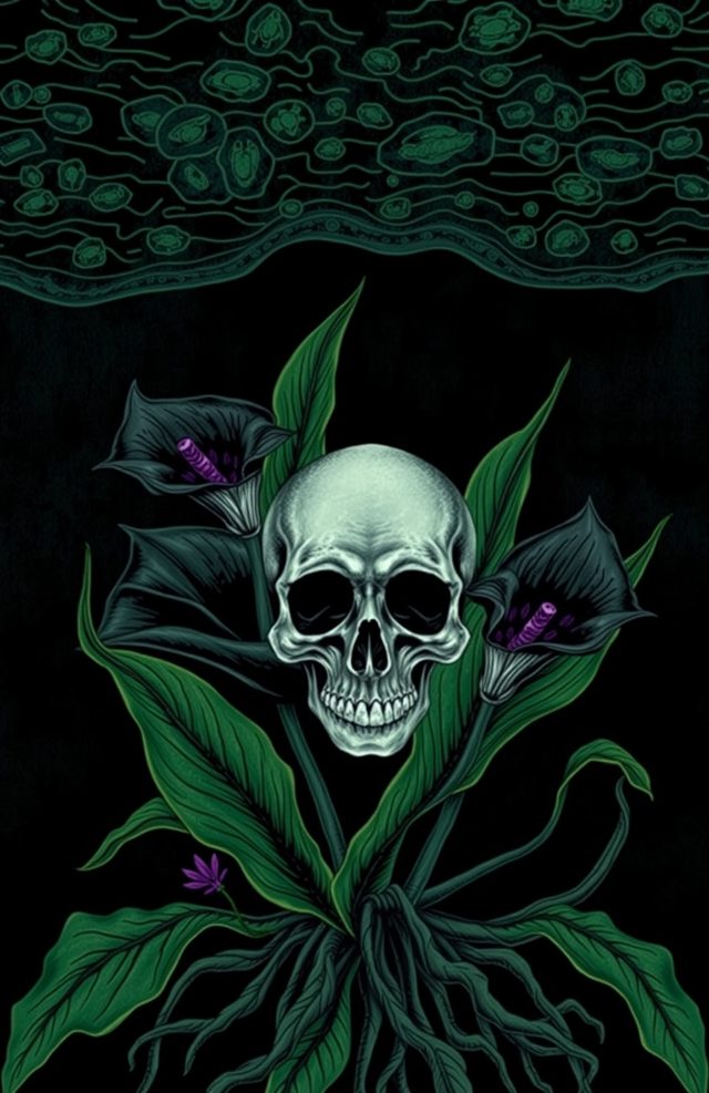 Skull with Black Calla Lilies