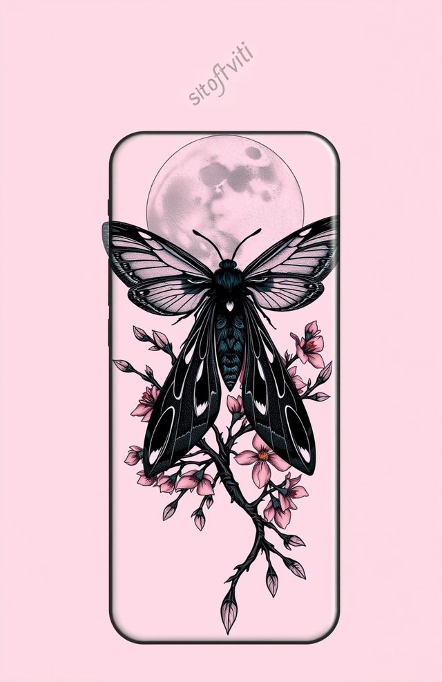 Black Moth on Dead Cherry Blossoms