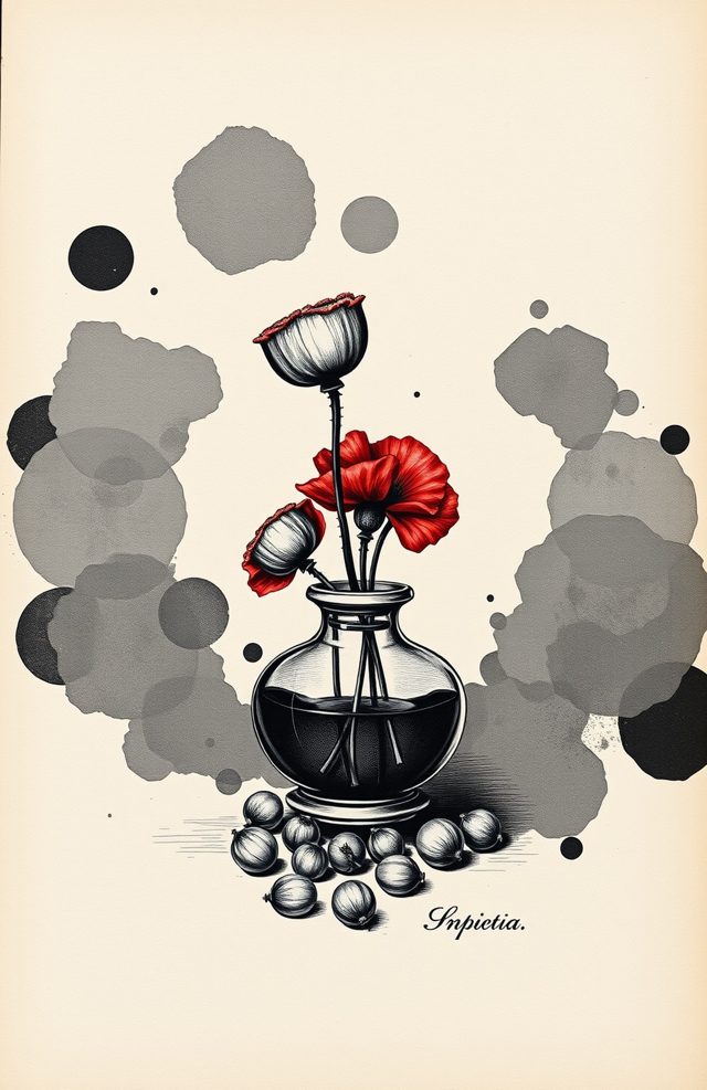 Gothic Inkwell with Dead Poppies