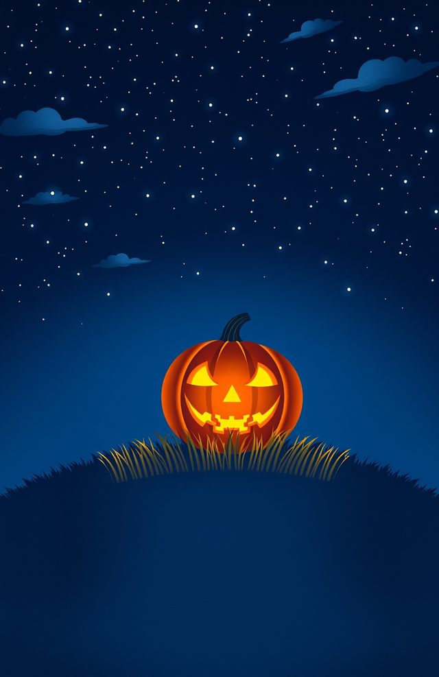 Glowing Jack-O-Lantern in Moonlit Field