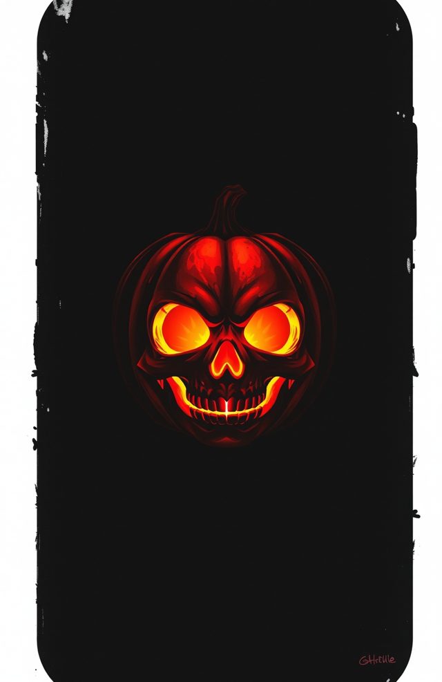 Pumpkin with Glowing Skull Face