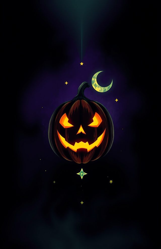 Pumpkin with Glowing Tarot Card Motifs
