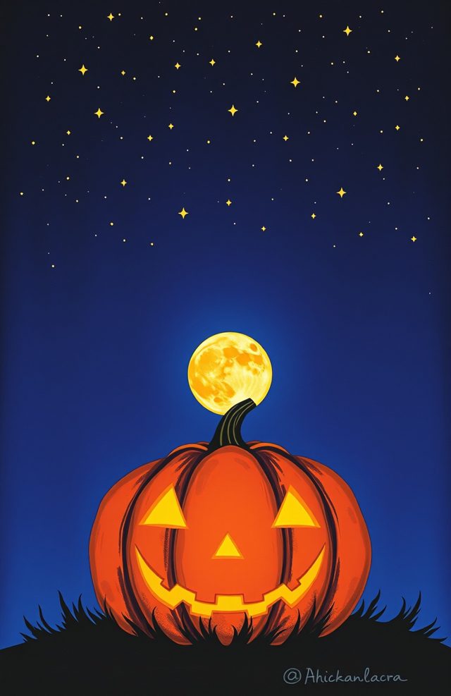 Pumpkin with Glowing Moon Phases