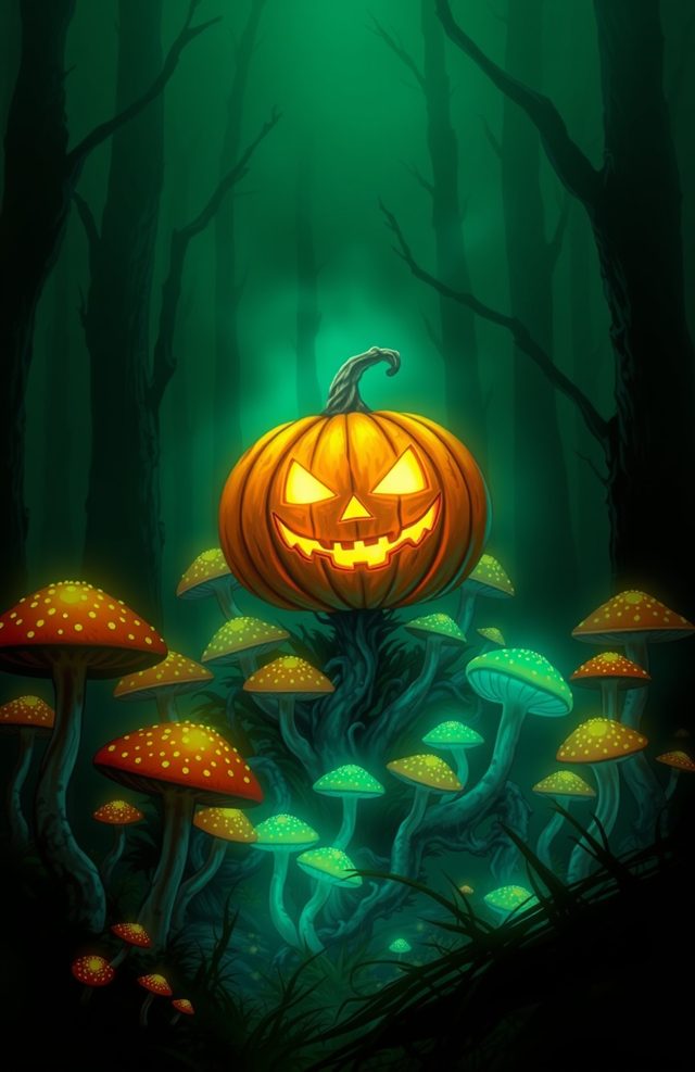 Pumpkin with Glowing Poisonous Mushrooms