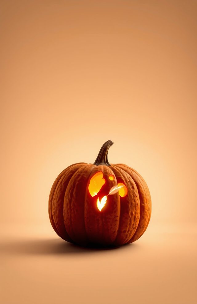 Pumpkin with Glowing Feather Carvings