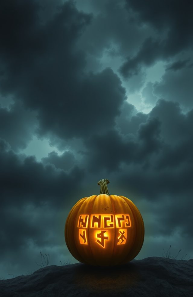 Pumpkin with Glowing Viking Runes