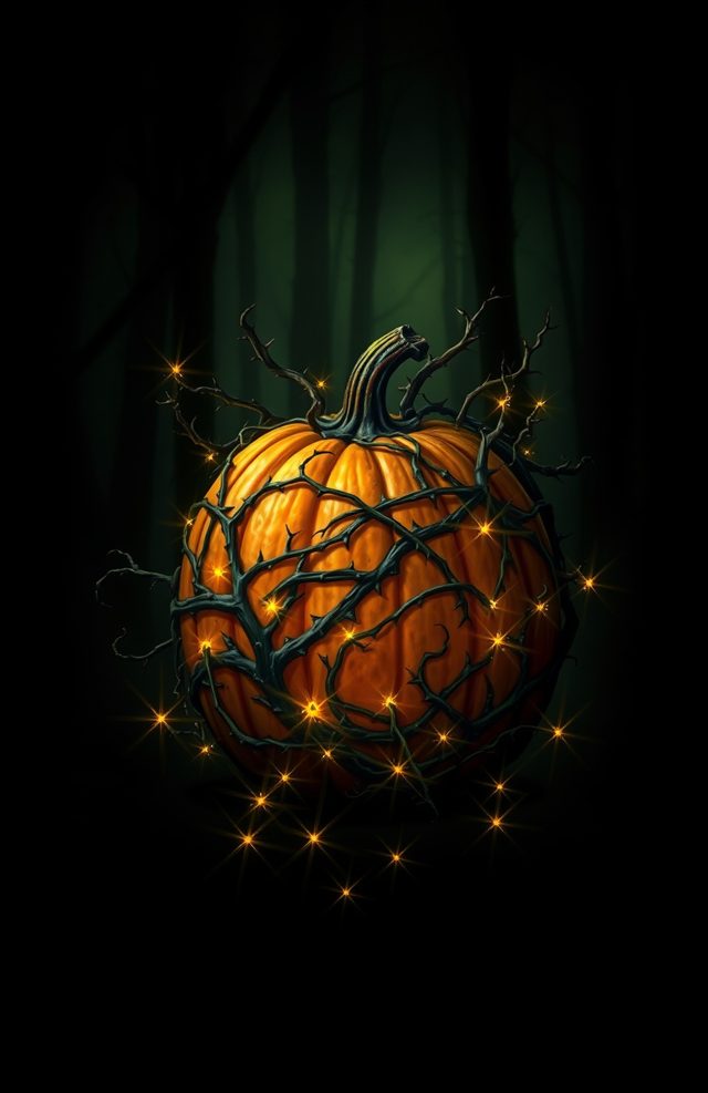 Pumpkin with Glowing Thorny Vines