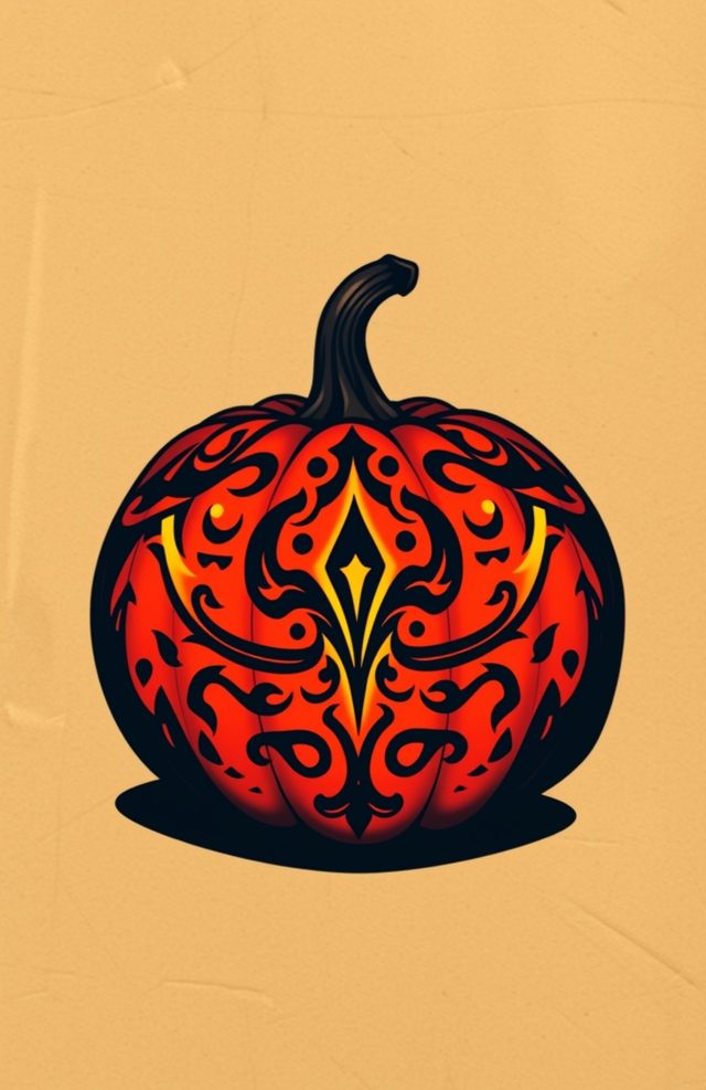 Pumpkin with Glowing Tribal Tattoo