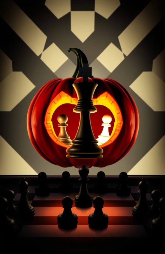 Pumpkin with Glowing Chess Pieces