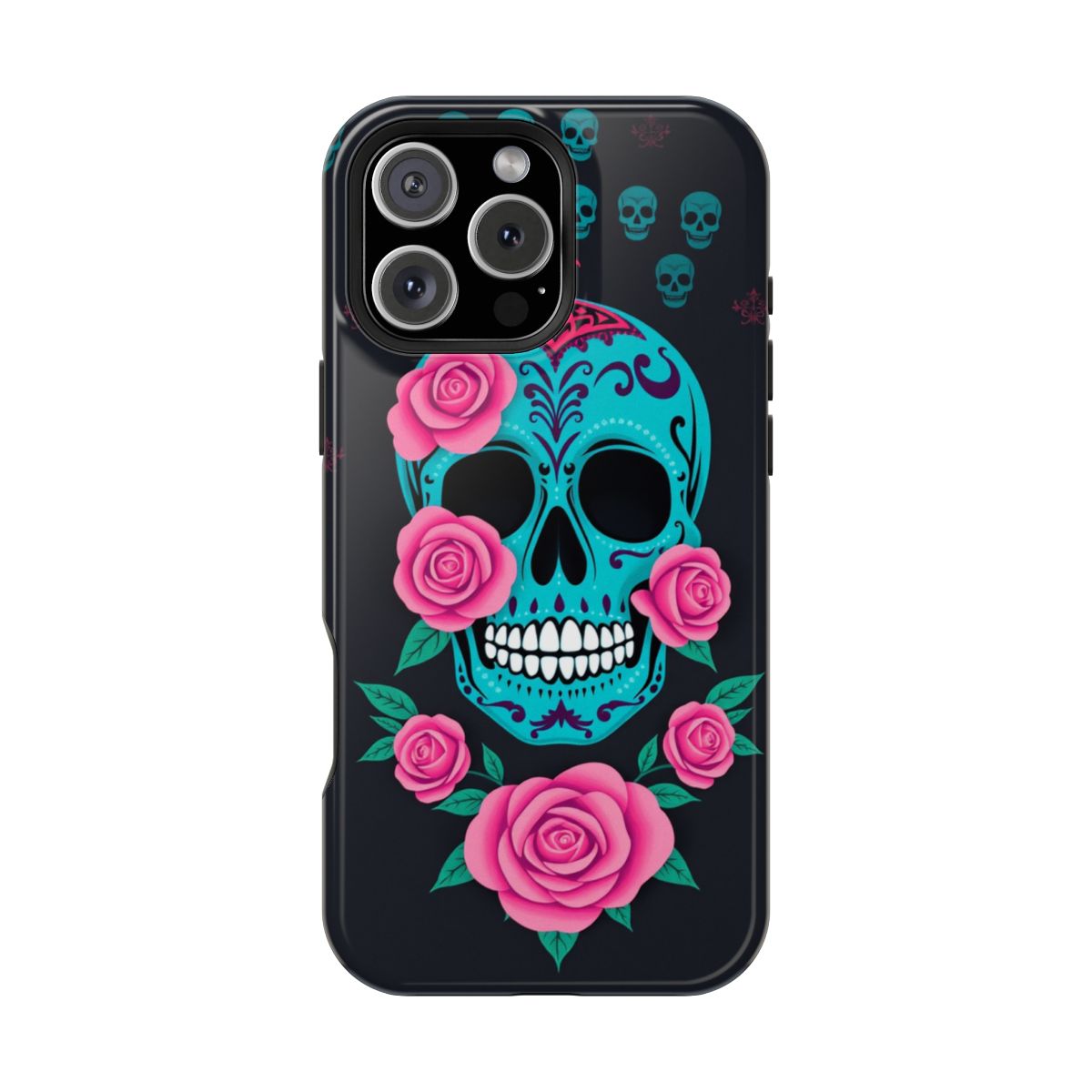 Teal Skull Marigold Rose
