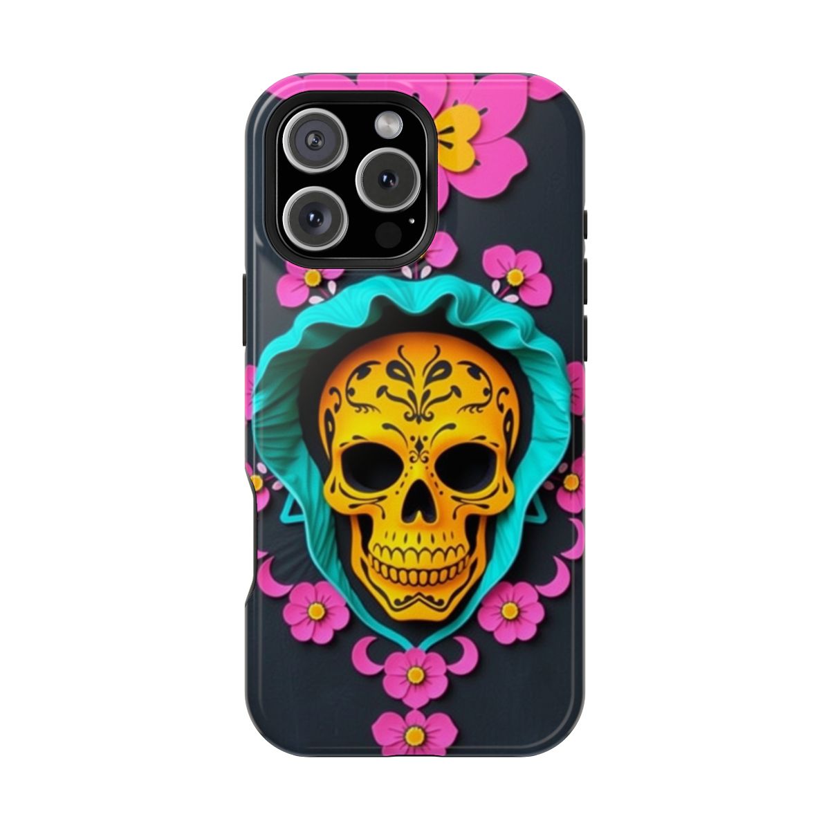 Marigold Skull Teal Papel Picado