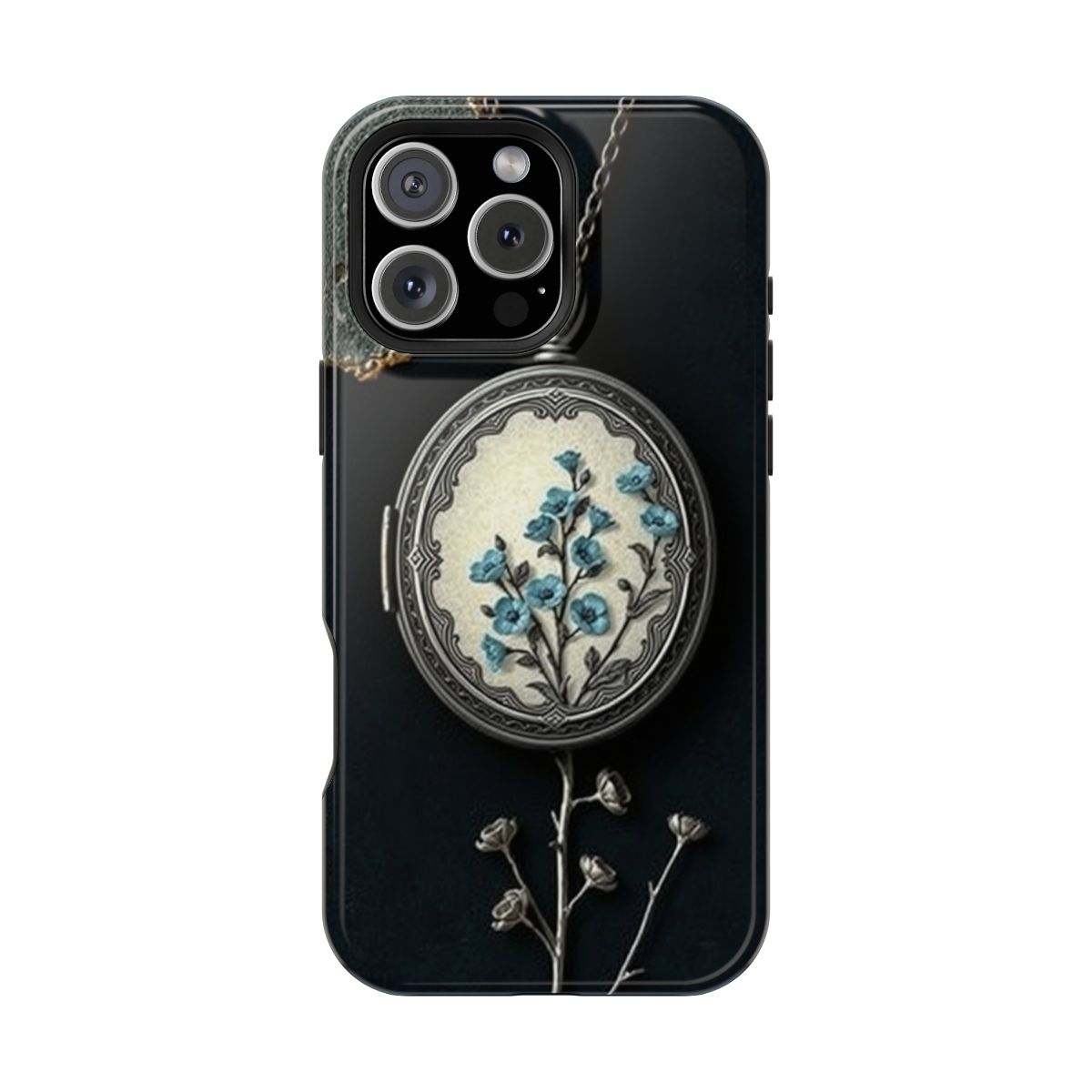 Gothic Locket with Dead Forget-Me-Nots