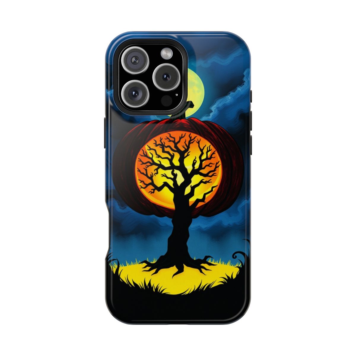 Pumpkin with Glowing Haunted Tree Silhouette