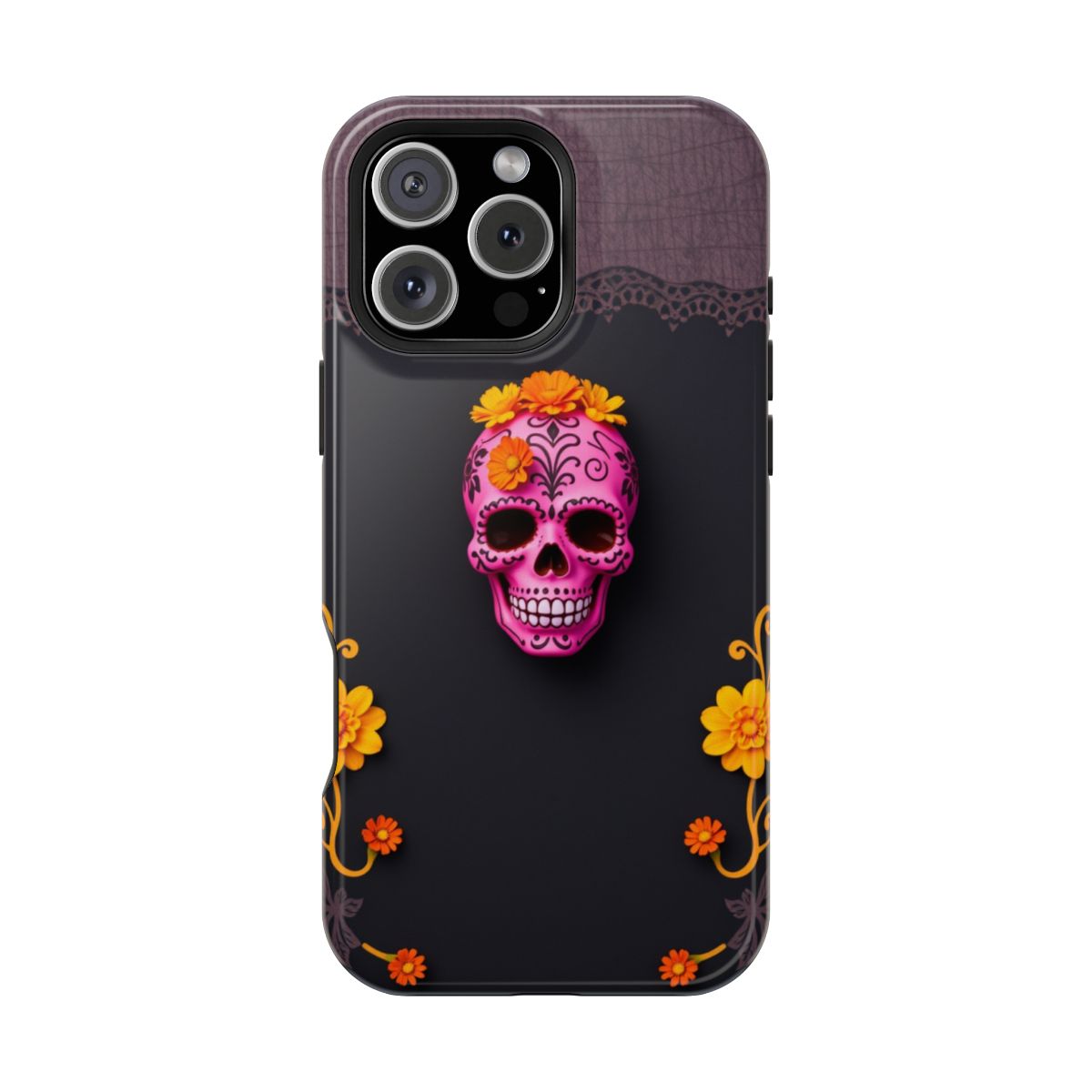Phone Case: Pink Marigold Skull