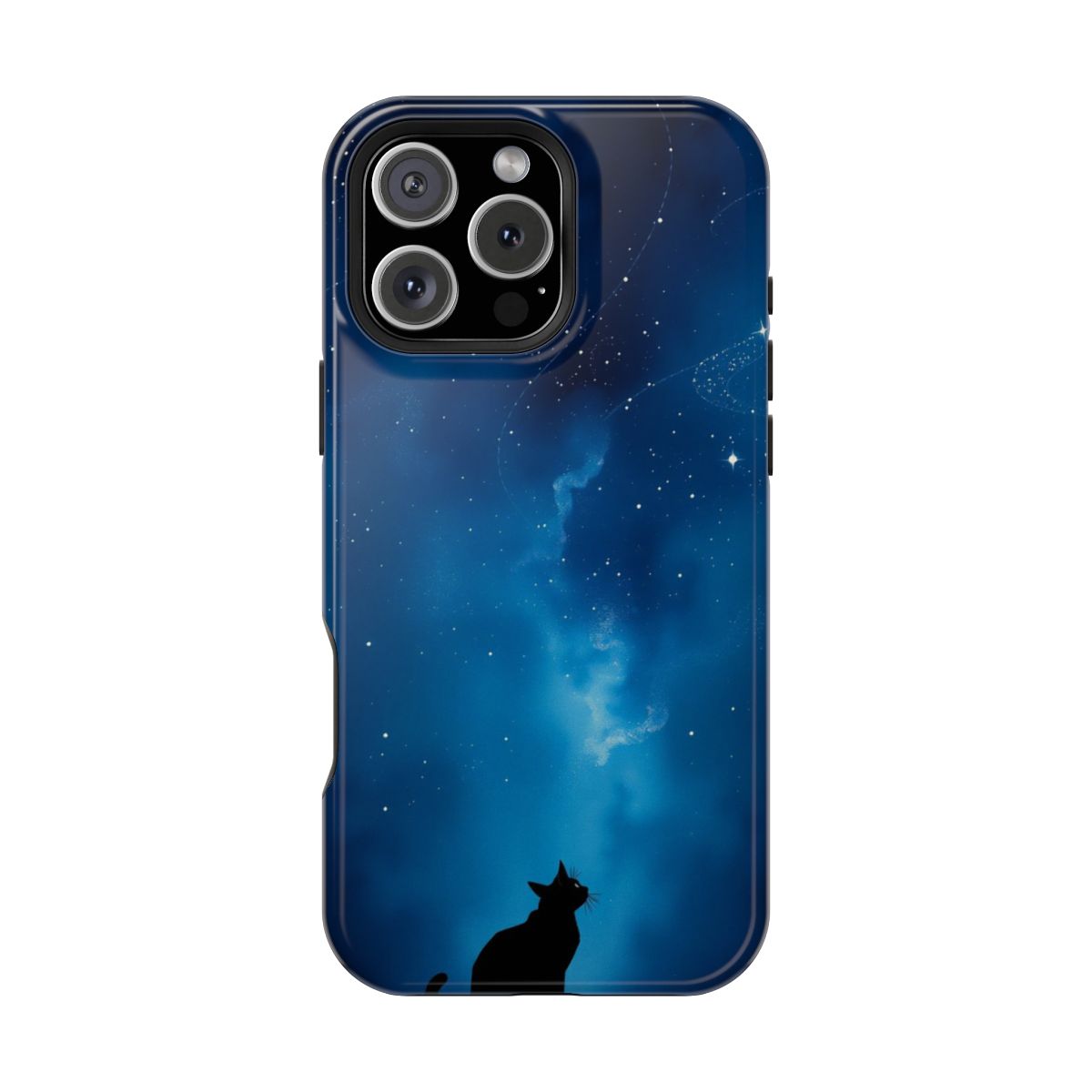 Whimsical Cat Stargazing Silhouette Night Sky