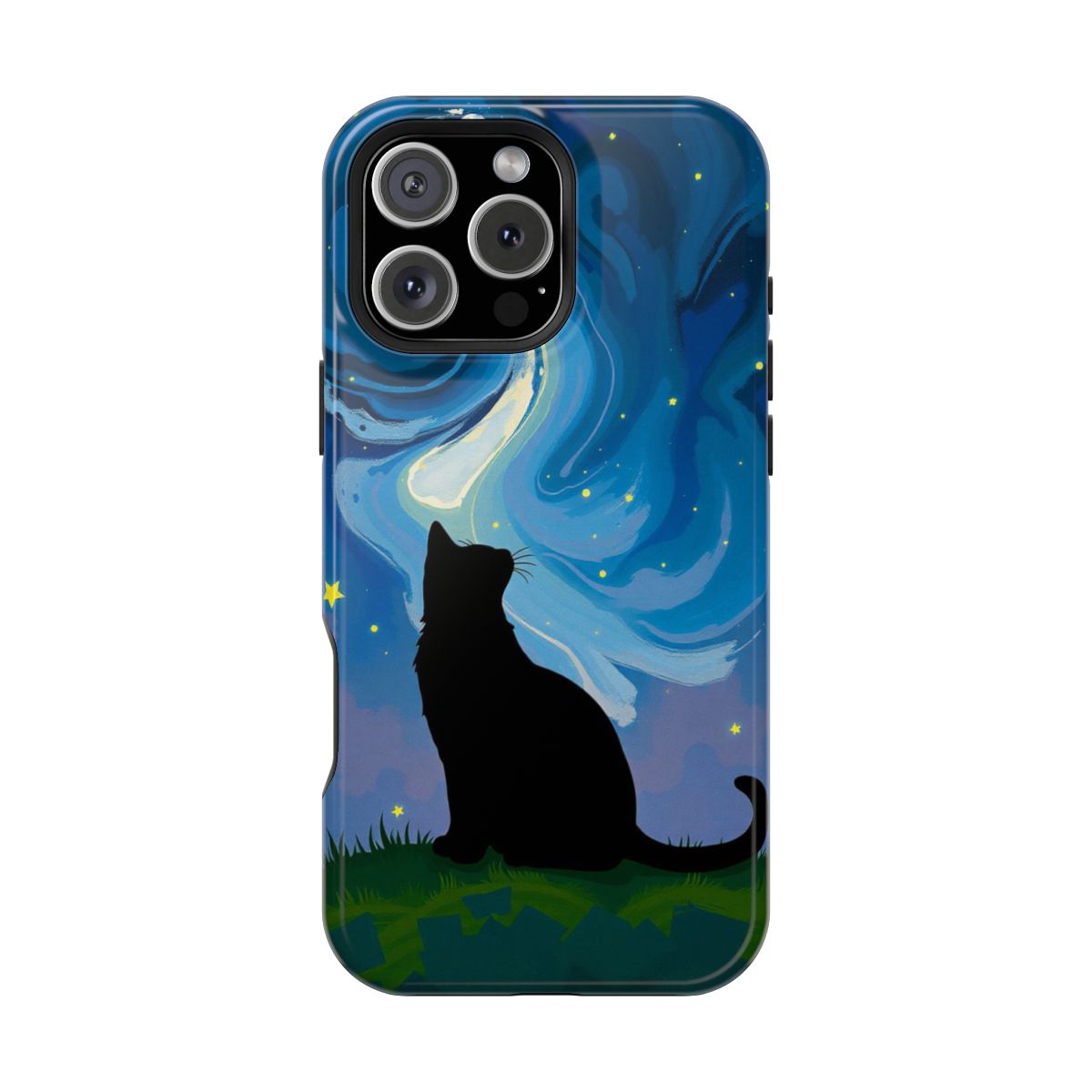 Painterly Silhouette Starry Night Cat Phone Case For iPhone Samsung