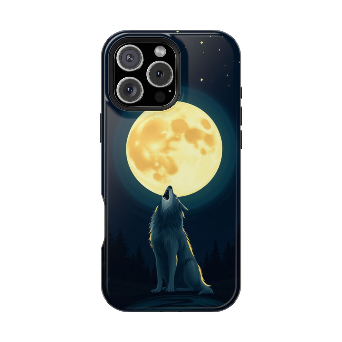 Celestial Wolf Howling Moon Stylized Illustration Phone Case For iPhone Samsun
