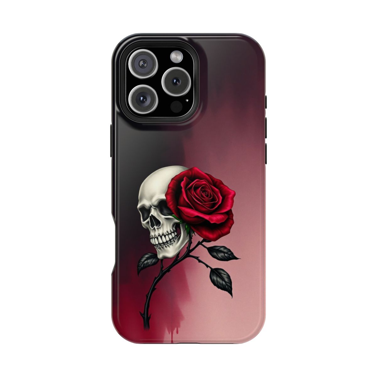 Gothic Skull Crimson Rose Phone Case For iPhone Samsung