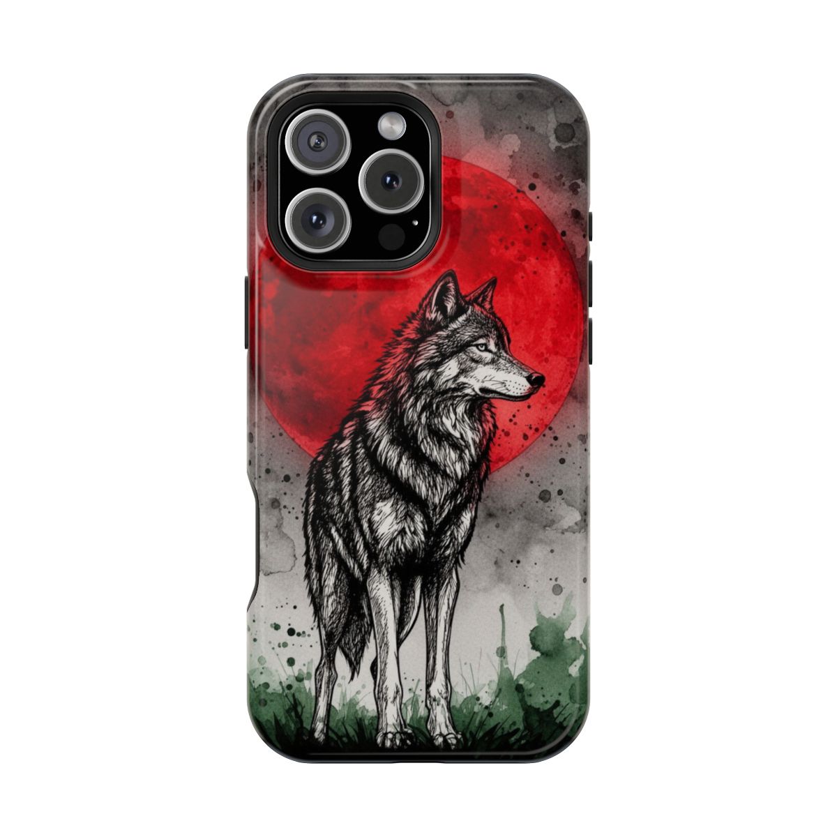 Watercolor Wolf Crimson Howl Moon Phone Case For iPhone Samsung