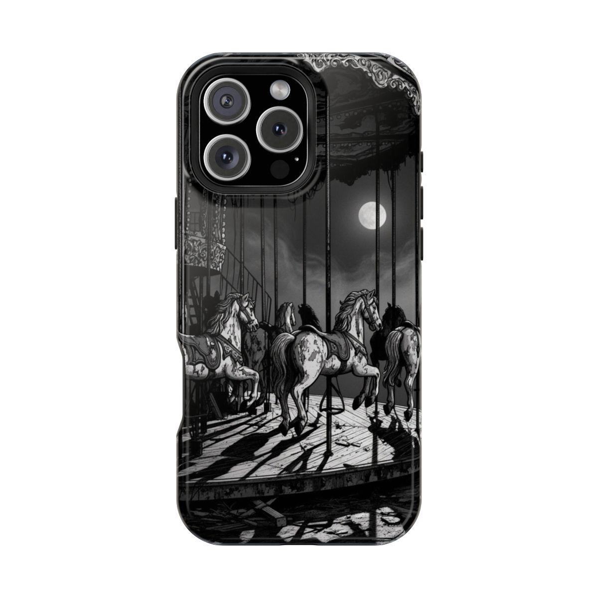 Monochromatic Creepy Carousel Silent Horses Ghostly Ride